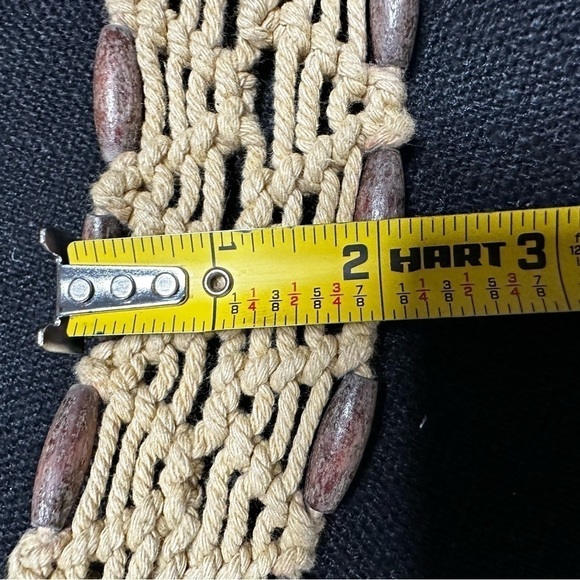 Boho Macrame Rope Belt Weaved Wooded Bead Detail Fringe Hippie 36-38 L/XL Beige - Picture 3 of 11